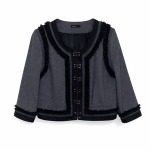 Georgiou Studio Cropped Jacket w/ Fringe Trim & Hook Closures – Size 8